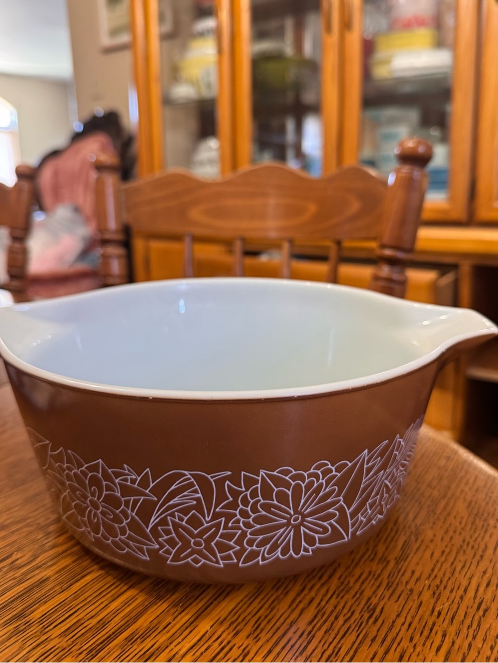 Pyrex Brown and White Floral Mixing Bowl